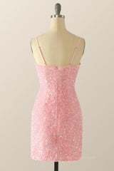 Bridesmaids Dress Trends, Spaghetti Straps Pink Sequin Bodycon Mini Dress