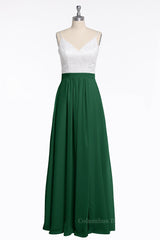 Long Dress Formal, Spaghetti Straps White and Green Chiffon Long Bridesmaid Dress
