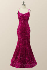 Prom Dresses Shiny, Sparkle Fuchsia Sequin Mermaid Long Formal Dress