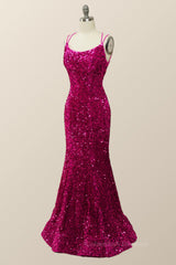 Prom Dress Shiny, Sparkle Fuchsia Sequin Mermaid Long Formal Dress