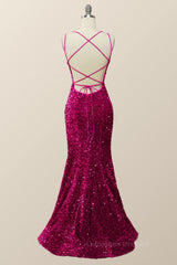 Prom Dresses Mermaide, Sparkle Fuchsia Sequin Mermaid Long Formal Dress
