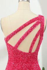Bridesmaid Dress Trends, Sparkle One Shoulder Hot Pink Sequin Party Dress
