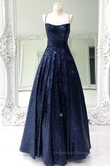 Bridesmaid Dress Custom, Sparkly Backless Navy Blue Long Prom Dresses, Open Back Long Navy Blue Formal Evening Dresses