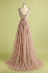 Sparkly Beaded Long Tulle Bridesmaid Prom Dress