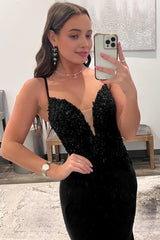 Sparkly Black Mermaid Long Prom Dress with Sequins