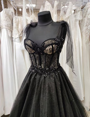 Party Dress Fashion, Sparkly black prom dress night corset neckline fairy tale tulle princess bride bridal gothic dark queen night alternative bride