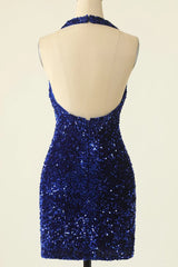 Sparkly Green Halter Sequins Backless Tight Short Homecoming Dress