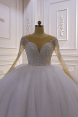 Wedding Dress Outlet Near Me, Sparkly Jewel Sequined Long Sleevess Princess Wedding Dress