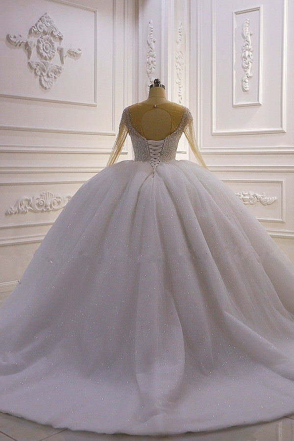 Wedding Dress Mermaide, Sparkly Jewel Sequined Long Sleevess Princess Wedding Dress
