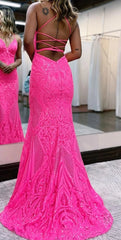 Sparkly Mermaid Backless Hot Pink Sequins Long Prom Dress