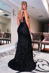 Sparkly Mermaid Black Stars Sequins Prom Dress