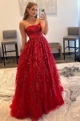 Sparkly Red Long Prom Dress with Pockets