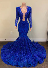 Bridesmaids Dresses Color, Sparkly Royal Blue Sequin Prom Dresses Mermaid Long Gala Dress for Black Girl