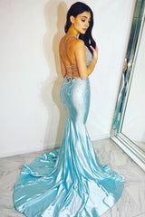Sparkly Sky Blue Beaded Mermaid Long Prom Dress