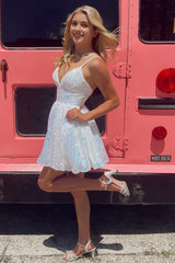 Sparkly White Sequins A-Line Short Homecoming Dress