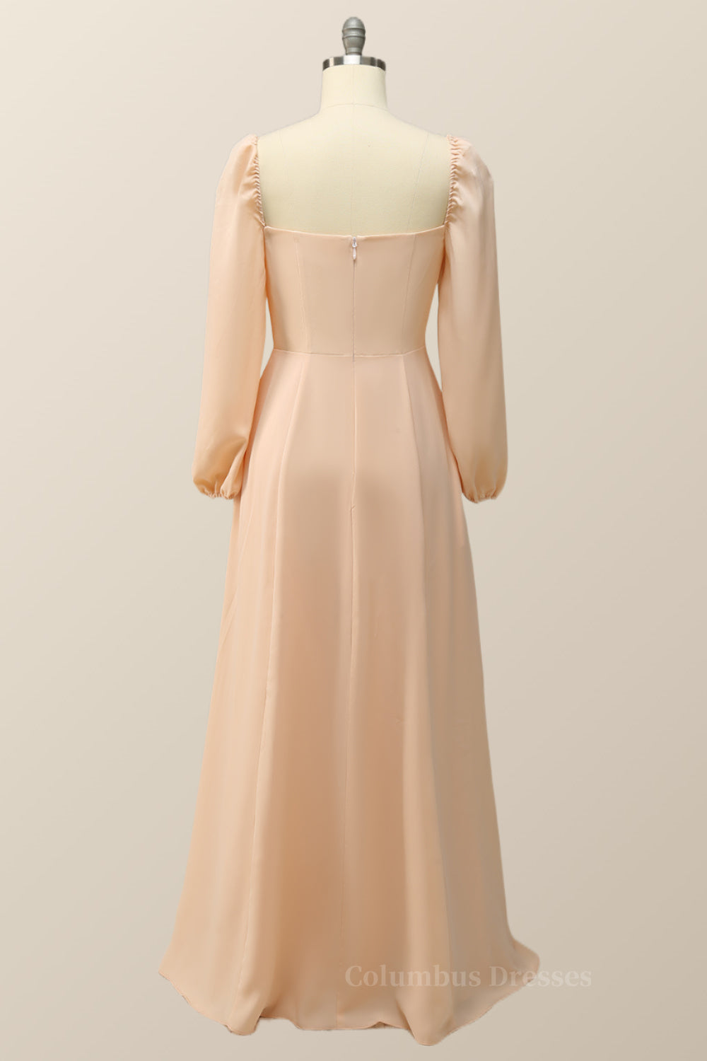 Evening Dresses Online Shop, Square Neck Champagne Chiffon Long Bridesmaid Dress