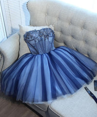 Corset Prom Dress, Charming Blue Lace Tule A Lin Short Prom Dress, Homecoming Dress