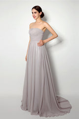 Formal Dress Australia, Strapless A Line Chiffon Long Silver Bridesmaid Dresses