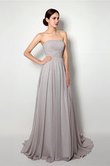 Formal Dress Boutique, Strapless A Line Chiffon Long Silver Bridesmaid Dresses