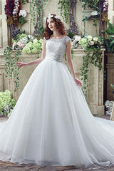 Wedding Dresses Cheaper, Strapless Appliques Lace Train Wedding Dresses With Crystals