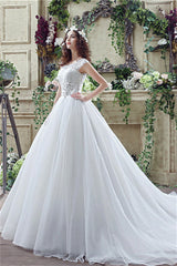 Wedding Dress Cheaper, Strapless Appliques Lace Train Wedding Dresses With Crystals