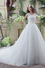 Wedding Dresses 2032, Strapless Appliques Lace Train Wedding Dresses With Crystals