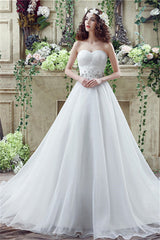 Wedding Dresses Trending, Strapless Beading Train Wedding Dresses With Crystals