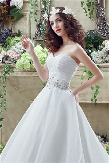 Wedsing Dress Shopping, Strapless Beading Train Wedding Dresses With Crystals