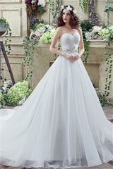 Wedding Dresses Shops, Strapless Beading Train Wedding Dresses With Crystals