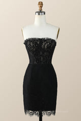 Party Dresses Black, Strapless Black Lace Bodycon Mini Dresss
