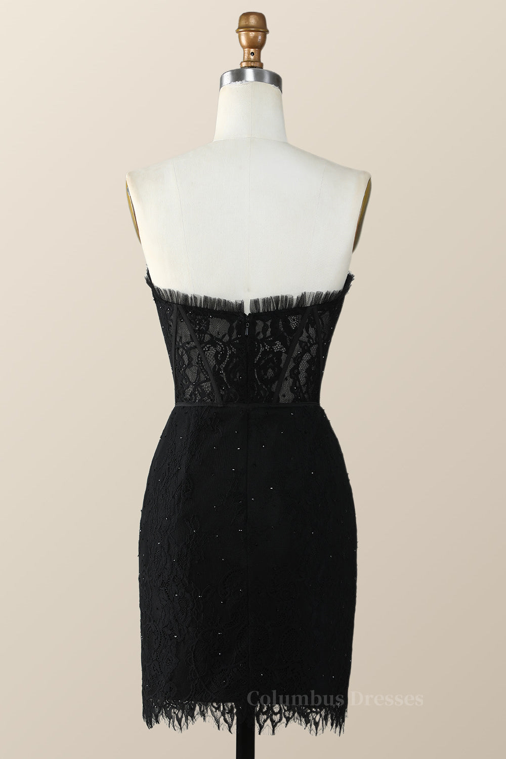 Party Dress Size 330, Strapless Black Lace Bodycon Mini Dresss