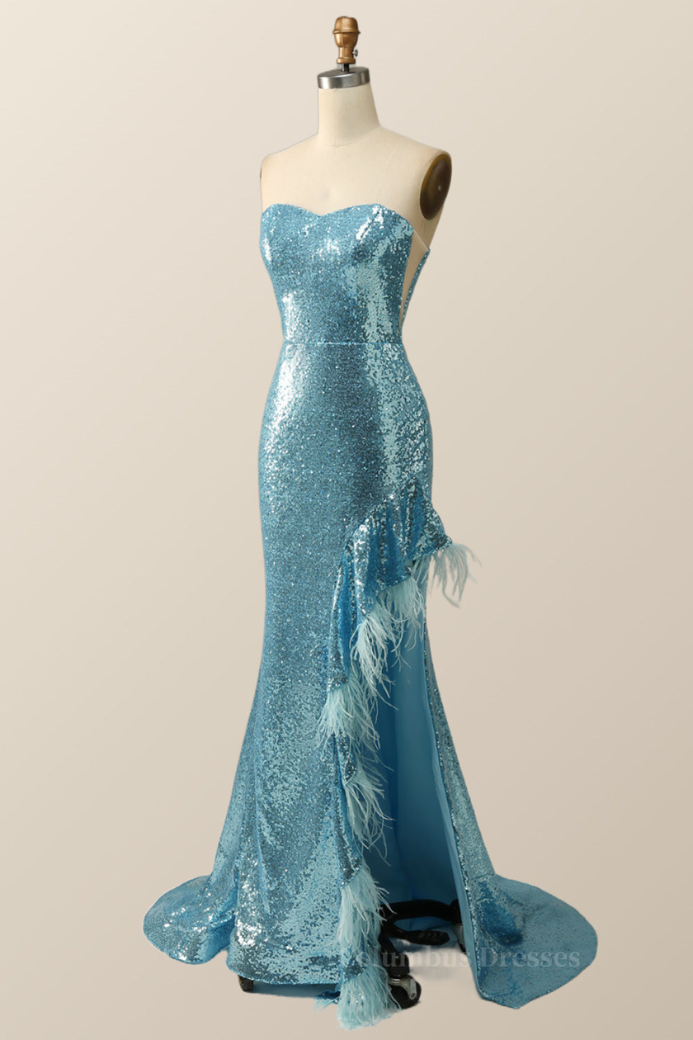 Bridesmaid Dresses 2061, Strapless Blue Sequin Mermaid Long Formal Dress