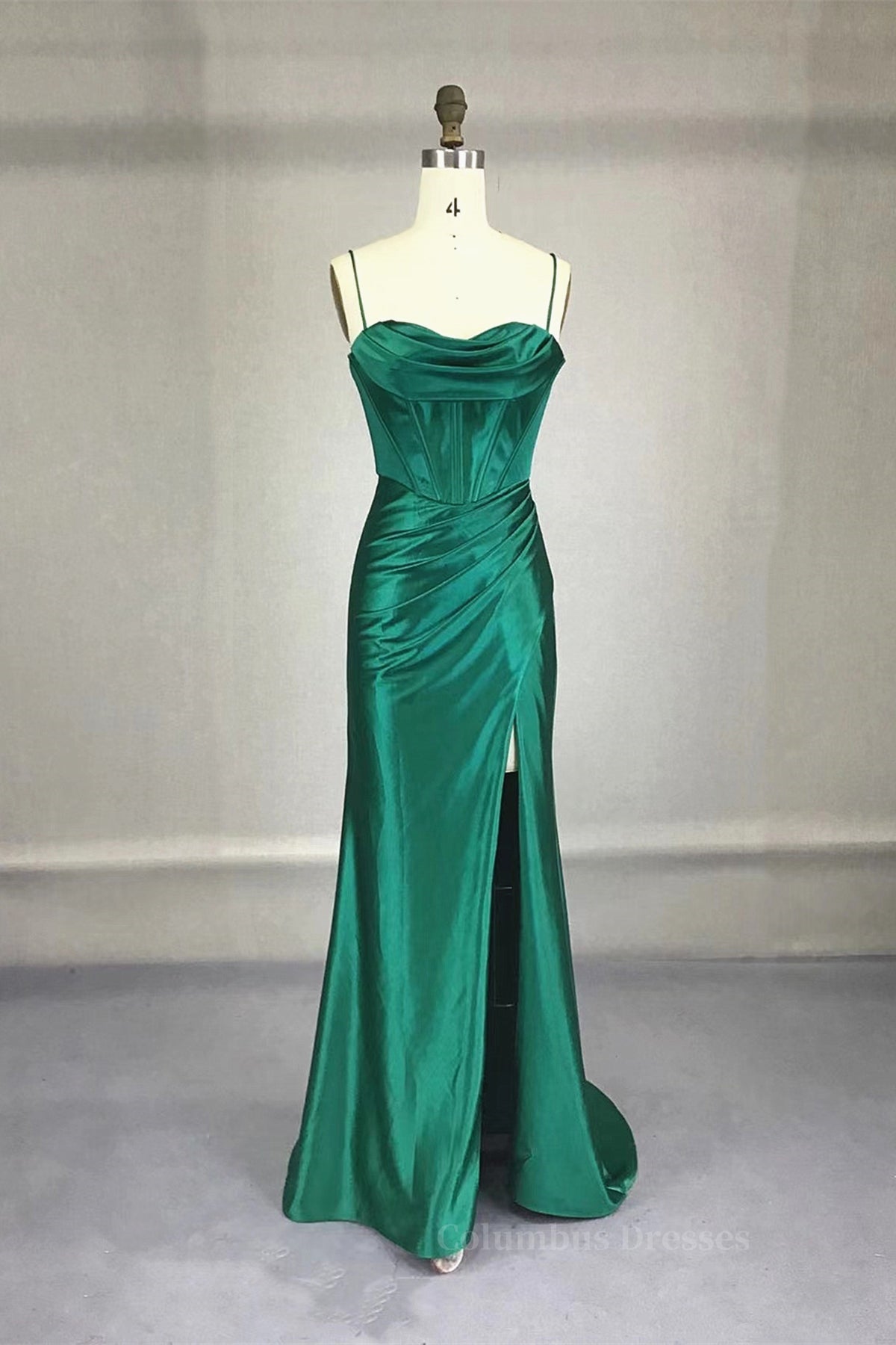 Prom Dress Chiffon, Strapless Dark Green Prom Dresses, Dark Green Formal Evening Dresses