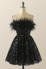 Bridesmaid Dresses Shops, Strapless Feather Black A-line Short Homecoming Dress