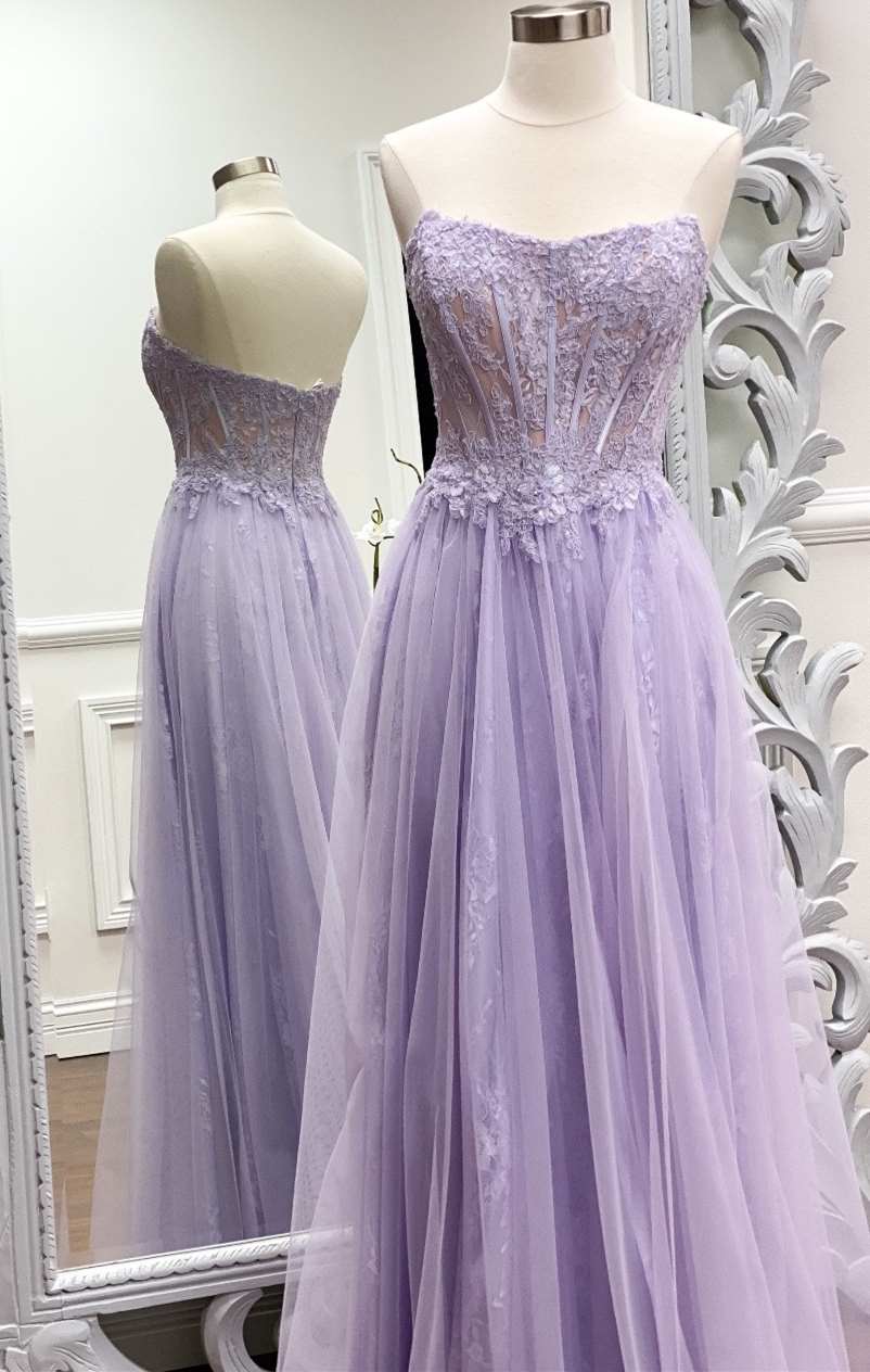 Bridesmaid Dress Elegant, Strapless Lavender A-line Long Formal Dress Trendy Prom Dresses