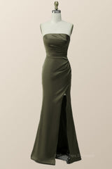 Ruffle Dress, Strapless Olivia Green Mermaid Long Bridesmaid Dress