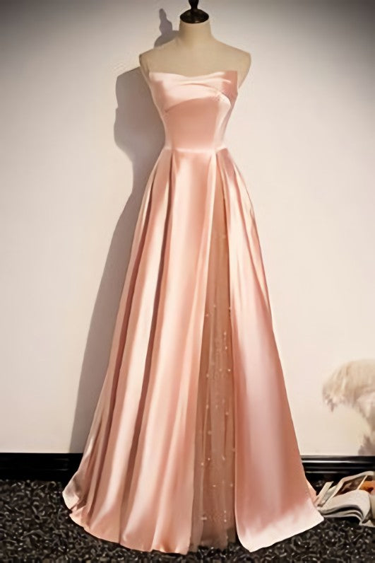 Bridesmaid Dresses Mauve, strapless pink satin long party dress formal prom dress