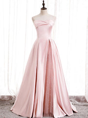 Party Dress Indian, Strapless Pink Satin Prom Dresses, Pink Satin Long Formal Evening Dresses