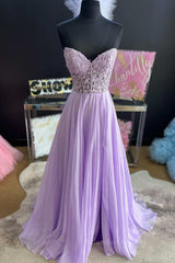 Party Dress Casual, Strapless Purple Tulle Lace Long Prom Dress, Lavender Lace Formal Dress, Purple Evening Dress