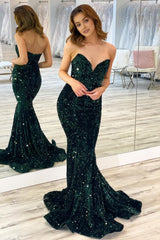 Strapless Sequins Black Mermaid Prom Dress