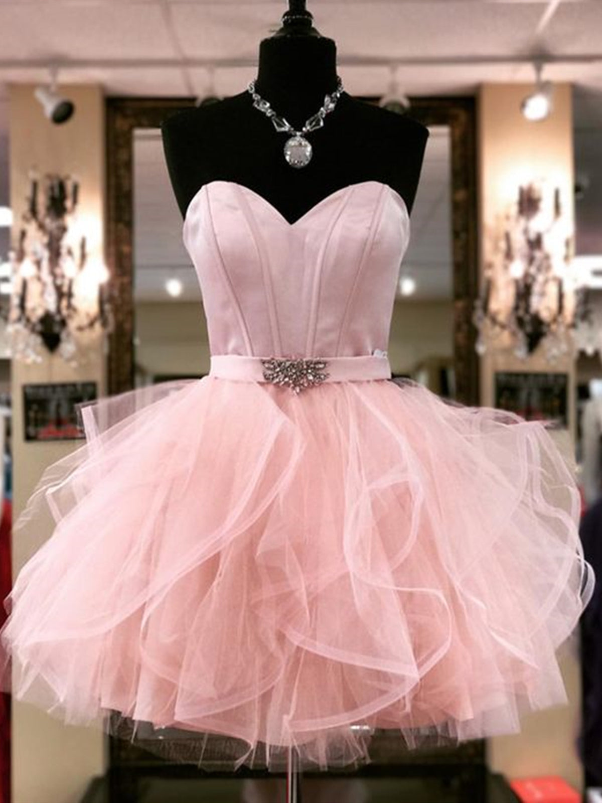Evening Dress, Strapless Short Pink Prom Dresses, Strapless Short Pink Formal Homecoming Dresses