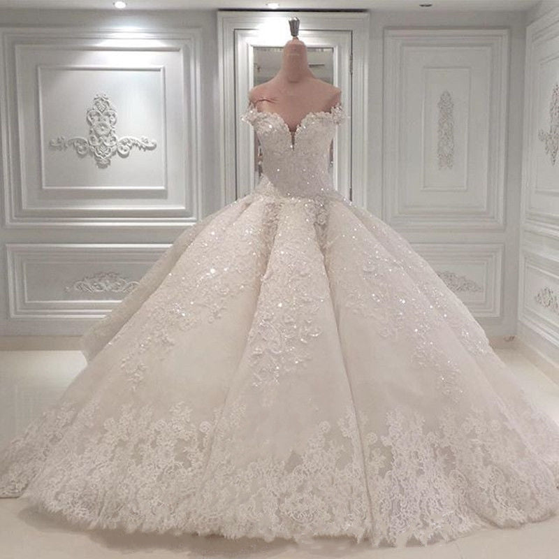 Wedding Dresses Country, Strapless Sparkle Luxurious Train See through Ball Gown Wedding Dress