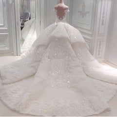 Wedding Dress Couture, Strapless Sparkle Luxurious Train See through Ball Gown Wedding Dress