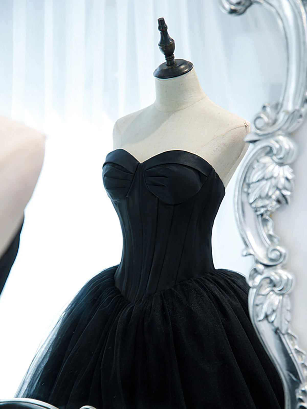 Bridesmaid Dress Mdae To Order, Strapless Sweetheart Neck Black Tulle Prom Dresses, Black Tulle Formal Gowns