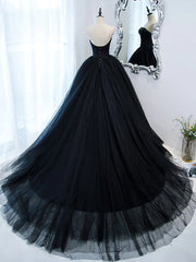 Bridesmaid Dress Under 103, Strapless Sweetheart Neck Black Tulle Prom Dresses, Black Tulle Formal Gowns