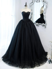 Bridesmaids Dress Trends, Strapless Sweetheart Neck Black Tulle Prom Dresses, Black Tulle Formal Gowns