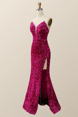 Prom Dress Pink, Strapless V Neck Sequin Mermaid Long Formal Dress