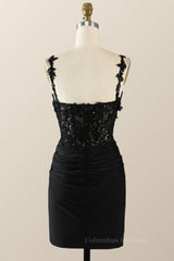 Prom Dress Inspo, Straps Black Appliques Bodycon Mini Dress