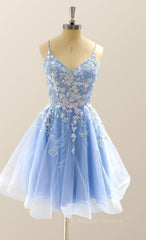 Bridesmaids Dresses Colors, Straps Blue and White Floral Short Dress