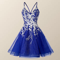 Bridesmaide Dress Colors, Straps Blue and White Floral Short Dress